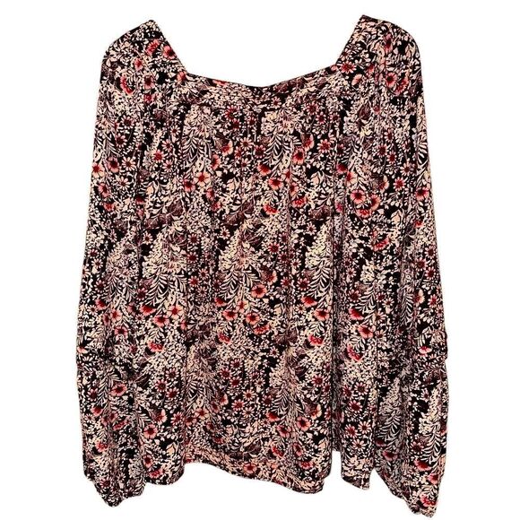 Lauren Conrad Top Woman’s Size XXL Burgundy Floral Balloon Sleeve Blouse - Picture 3 of 5